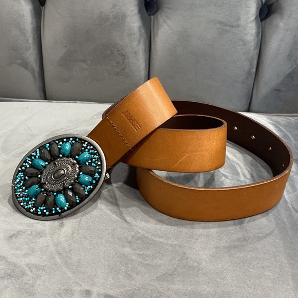 Esprit Oval buckle belt, Women leather belt with blue stones Vintage - Picture 6 of 16